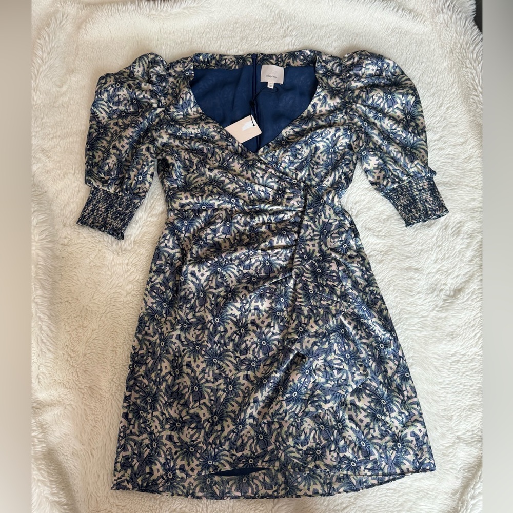 cinq a sept Blue Floral Puff-Sleeve Midi Dress - Picture 12 of 16